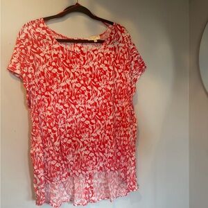 Cynthia Rowley Red and White Floral Short-Sleeve Tunic Top